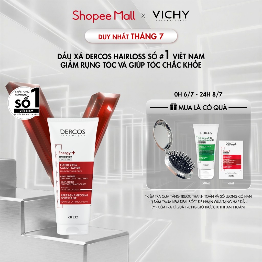 Dầu xả tăng cường dưỡng tóc chắc khoẻ, giảm gãy rụng Vichy Dercos Energy+ 200ml
