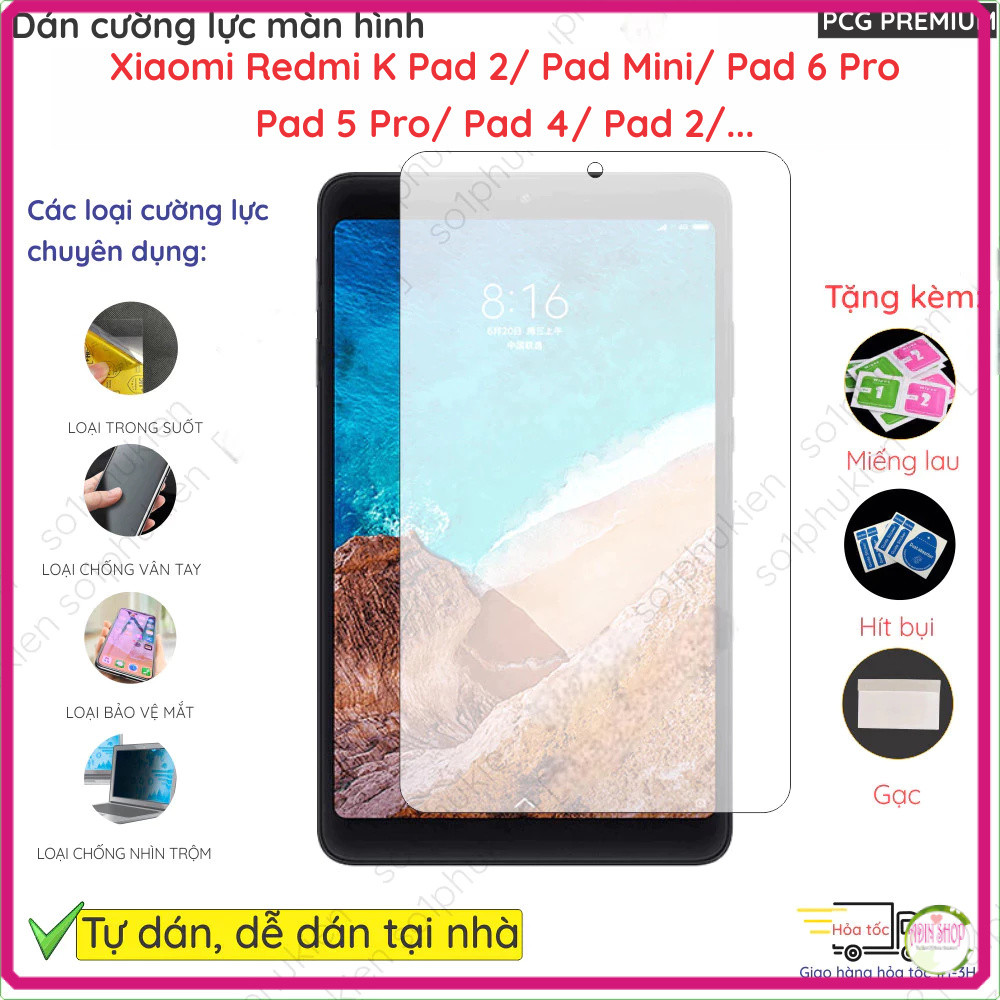 Dán màn hình cường lực cho Xiaomi Redmi K Pad 2 Mini Mi Pad 6 6s Max 4 Plus 5 Pro  8.8 9.7 11 12.4 i