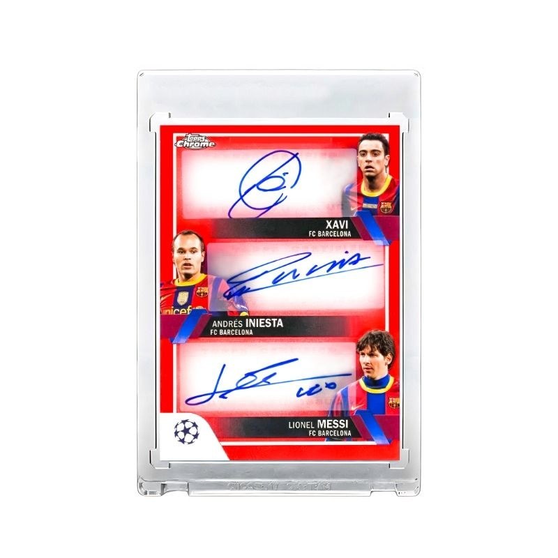 Messi, Xavi và Iniesta ký thẻ ngôi sao 1 / 1 comp Messi & Harvey & Iniesta Thẻ ngôi sao chữ ký ba ng