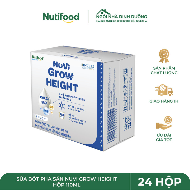 Thùng 24 Hộp Sữa Bột Pha Sẵn Nuvi Grow Height Hộp 110ml