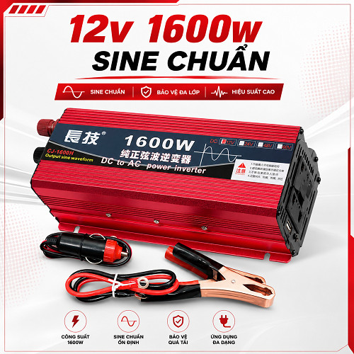 Bộ chuyển đổi điện 12V 1600W sine chuẩn -Mẫu mới hai biến áp -Phân loại 12v Chính hãng -1600w