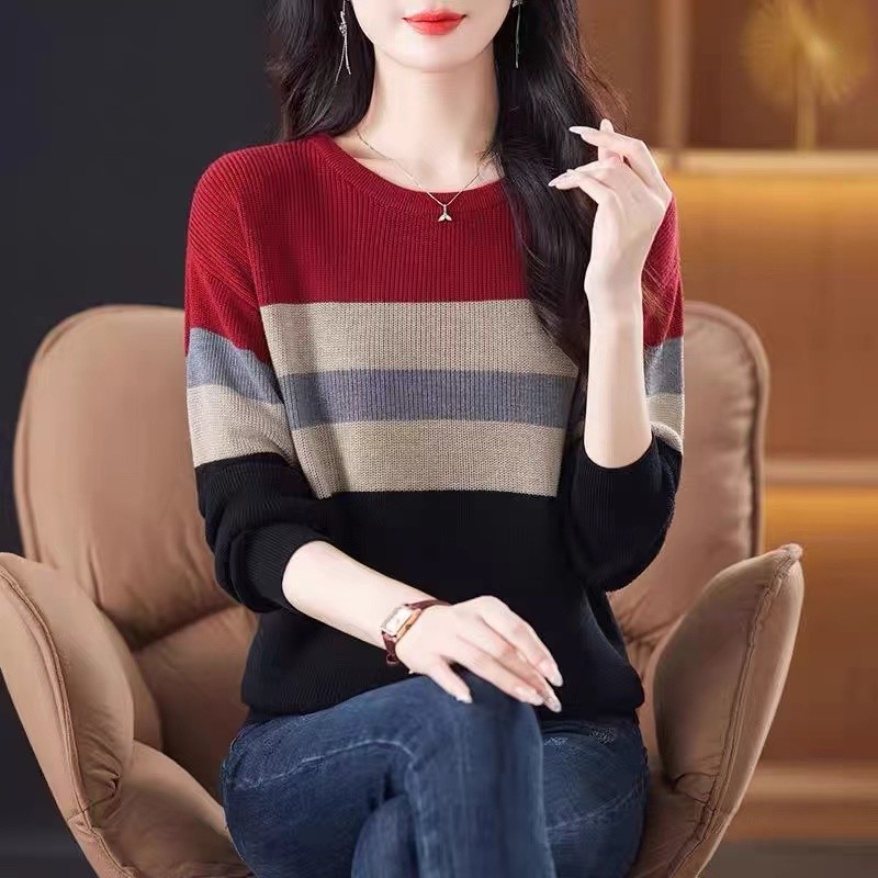 Áo len sọc mùa thu đông nữ Áo len cổ tròn dài tay Áo lông cừu Andy dài hạn Hàng có sẵn Tôi nhớ bên n
