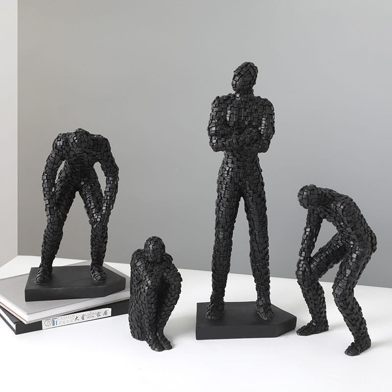 Simple modern black and white resin sandstone mosaic figure bookend sculpture ornament Study room mo
