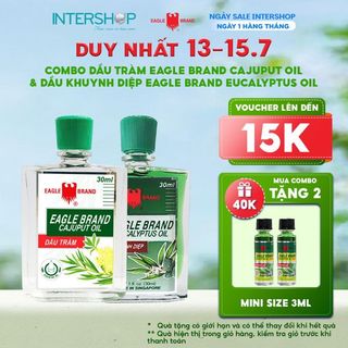 Combo Tinh Dầu Tràm 2 Nắp Eagle Brand Cajuput Oil 30ml + Tinh Dầu Khuynh Diệp 30ml EB0027