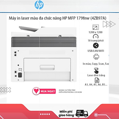 Máy In Laser Màu Đa Chức Năng HP MFP 179fnw Chính Hãng - In Scan Copy Fax, Wifi, In Màu Sắc