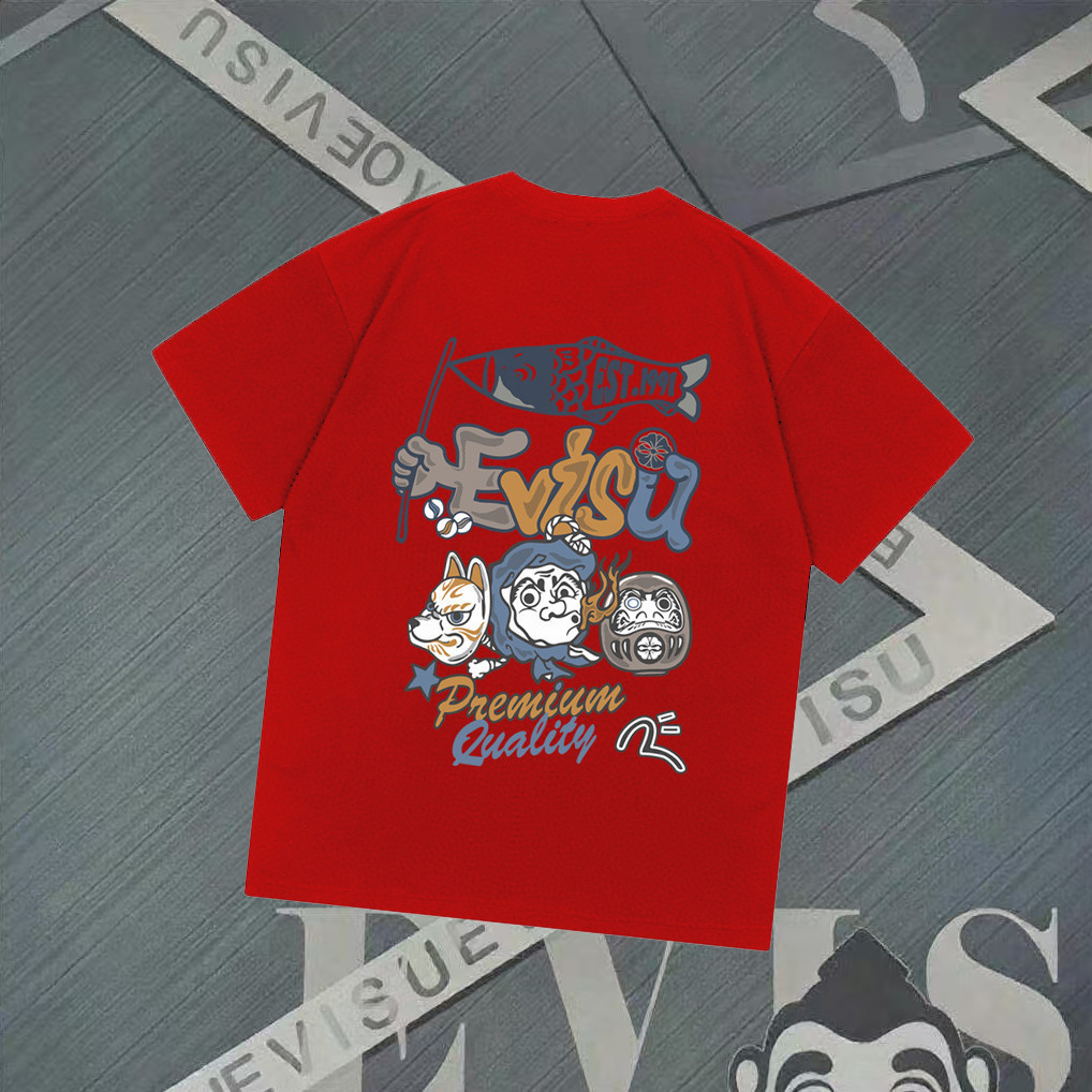 Áo thun Evisu / Áo thun Evisu in hình ngắn tay nam nữ Áo thun đi lại Áo thun thể thao Áo thun thể th