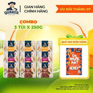 Combo 3 Túi Bánh Quy Yến Mạch QUAKER 250G Hương Socola/Hạnh Nhân Mật Ong/Nho Khô - Giàu dinh dưỡng và tốt cho sức khỏe