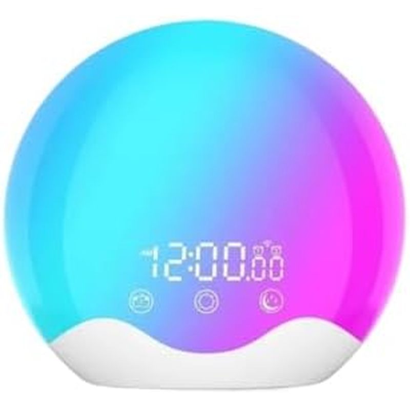 Digital Calendar Alarm Clock, 12-ColorSunrise Alarm Clock Wake Up Light with Touch Control Dual-Side