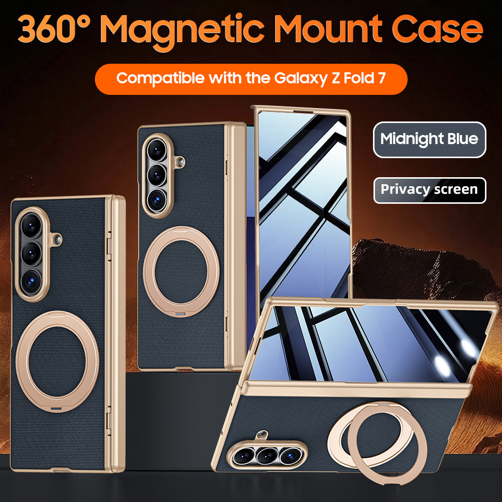 Xoay Từ Gắn Ốp Lưng Samsung Galaxy Z Fold7 Fold 7 FOLD7 5G Da PU Lò Xo Bản Lề Bảo Vệ Bao Da Có Bảo V
