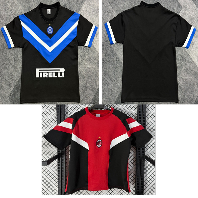 Áo Bóng Đá Quốc Tế Milan AC Milan Jersey Cổ Điển Retro Dày Tay Ngắn Thường Ngày Phiên Bản Rời Áo fan