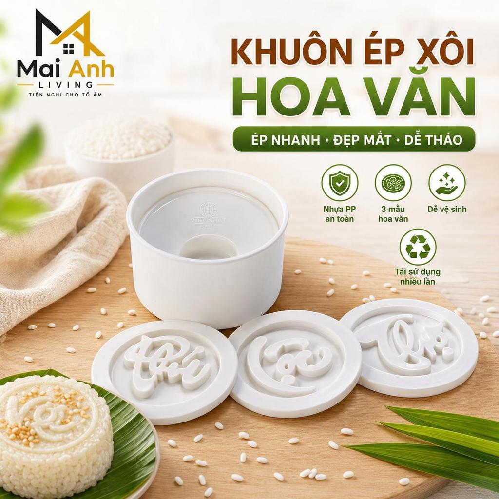 Bộ Khuôn Ép Xôi Phúc Lộc Thọ 3 Chiếc Nhựa Cao Cấp Khuôn Làm Xôi Cúng Gia Đình - GD108