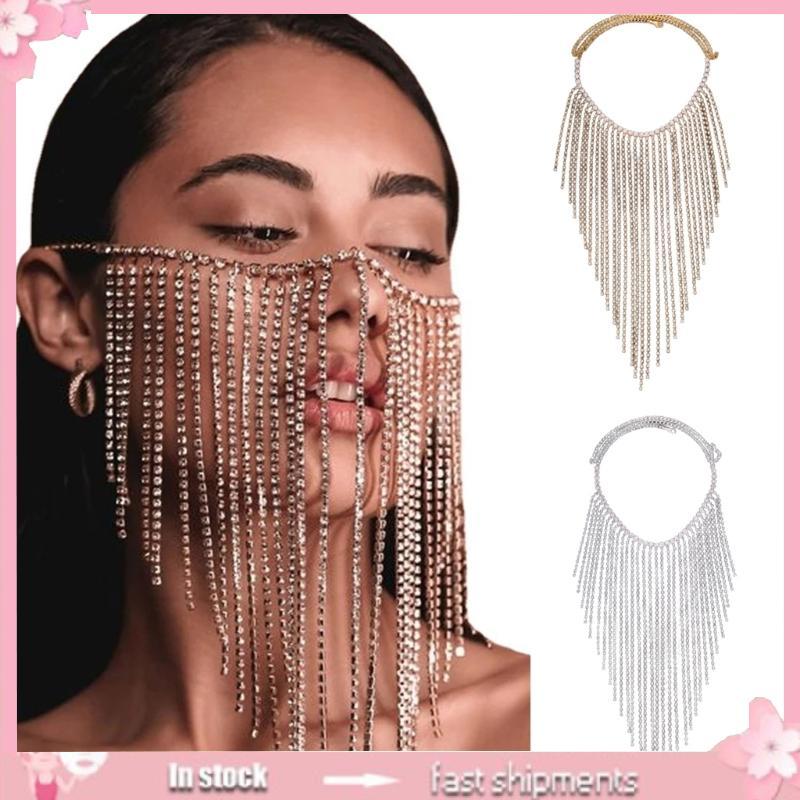 YOI Blingbling Crystal Face Chain Tua Rua Pageant Prom Club Mũ nón công chúa