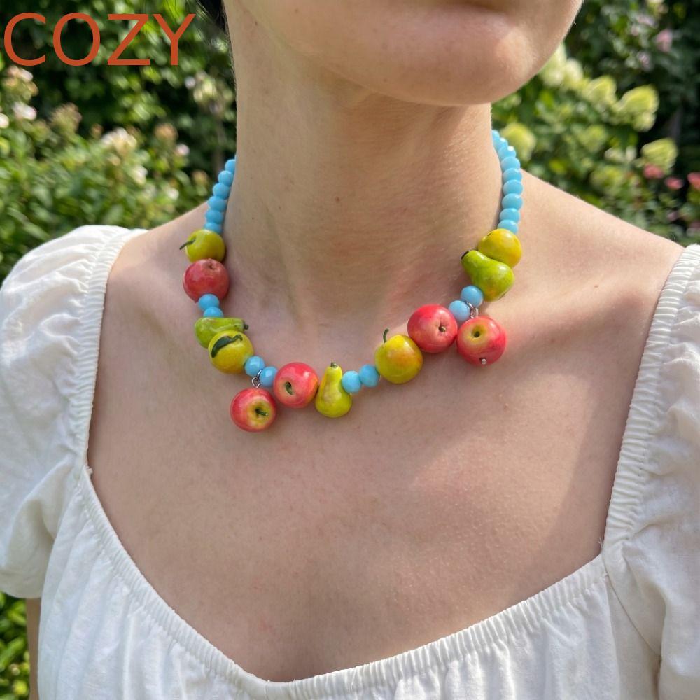 Vòng cổ trái cây hạt COZY, Vòng cổ nhiều lớp có thể xếp chồng lên nhau, Quả chanh vui nhộn Quả việt 