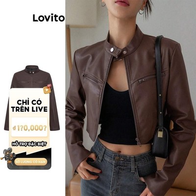 (Live Hosts' pick) Lovito Phong cách thường ngày  Áo Khoác Đinh Tán Trơn Khóa Kéo Dáng Ngắn Dành Cho Nữ L106AD280