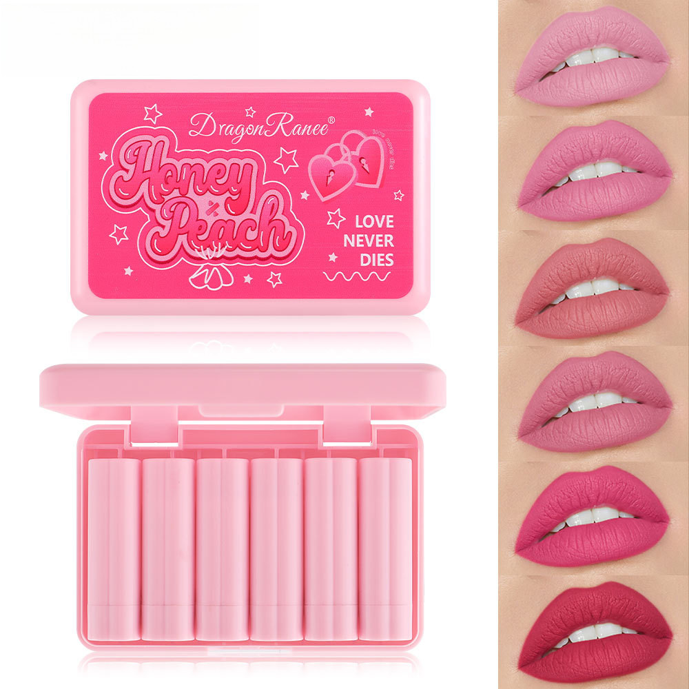 [Hàng có sẵn] Pink Rose Red 6 Matte Nude Pink Lipstick Mini Matte Rose Red party Lipstick Set Box WJ