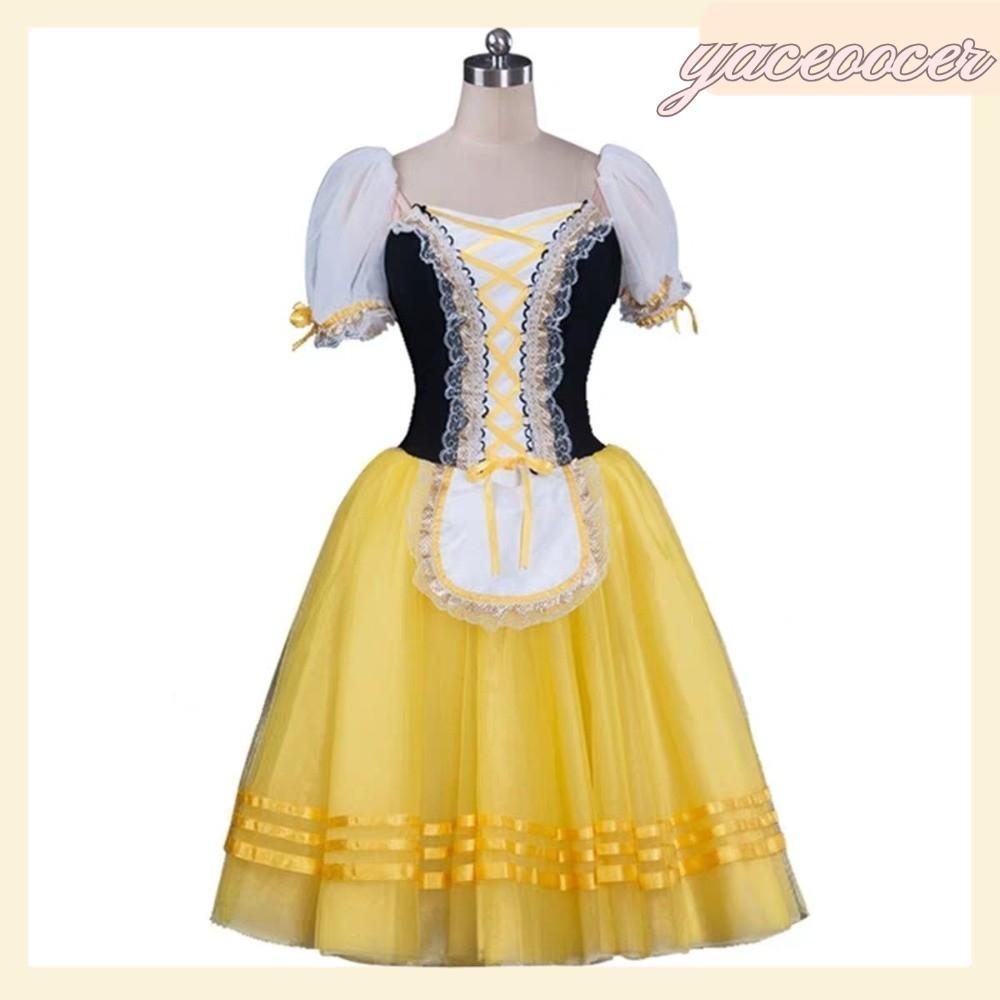 YACEOOCER Thể Dục Vũ Leotard, Ruffle Cross Ribbon Giselle Ballet Tutu Dress, Cổ Điển Nhung Puff Tay 