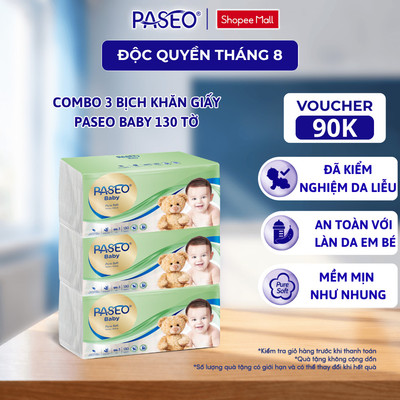 [Gói 130 Tờ] Khăn Giấy Rút Cho Bé PASEO Baby Mềm Mịn An Toàn Cho Da Nhạy Cảm (3 Lớp )