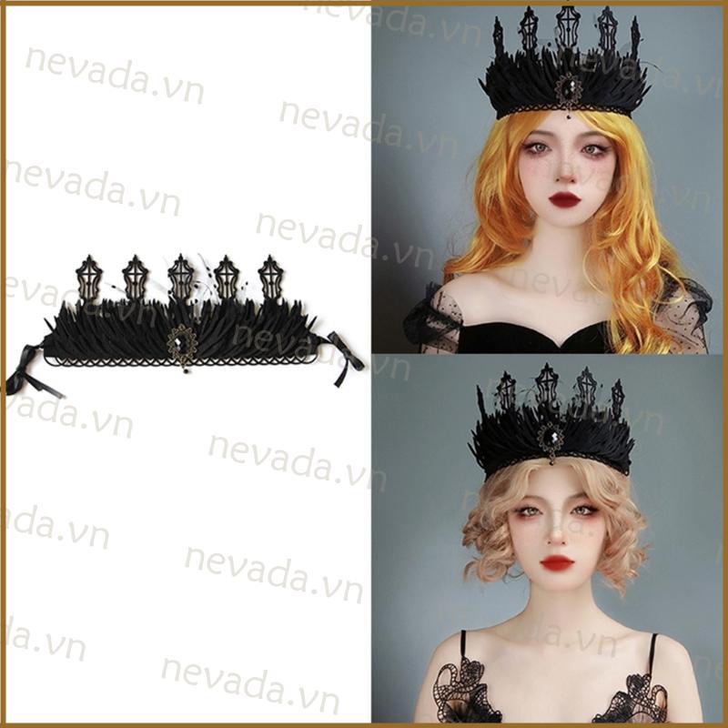 Nev ۞ Goth Witch Crown Headpiece Black Queen Crown Goth Headband Black Queen Tiaras Goth Crown Hallo