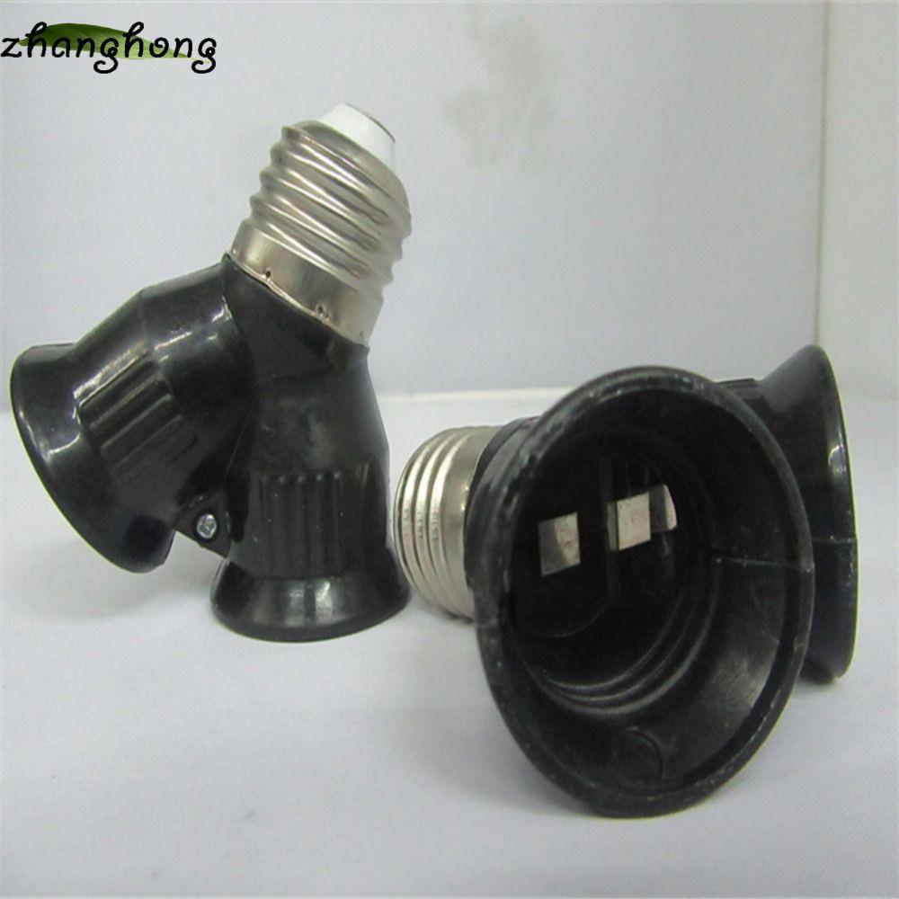 Ổ cắm bóng đèn ZHANGHONG E27, PC chống cháy E27 TO 2E27, Cặp song sinh bền bỉ có đế LED màu đen vít 