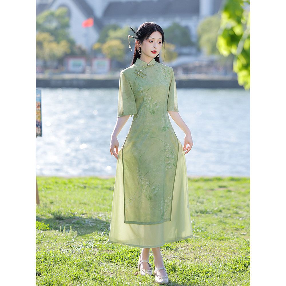 Sườn xám gành cho nữ  phong cách mùa hè mới, thiết kế truyền thống trung hoa, váy xườn xám mới