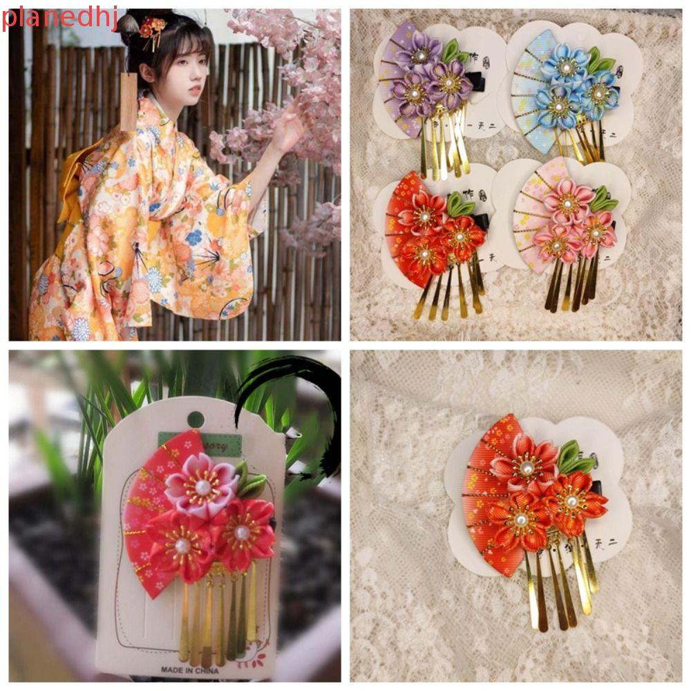 QUẠT Mũ kimono Nhật Bản, Kẹp tóc tua rua vải hoa, Tua Rua phù hợp cho bé gái Sakura Phụ kiện tóc kim