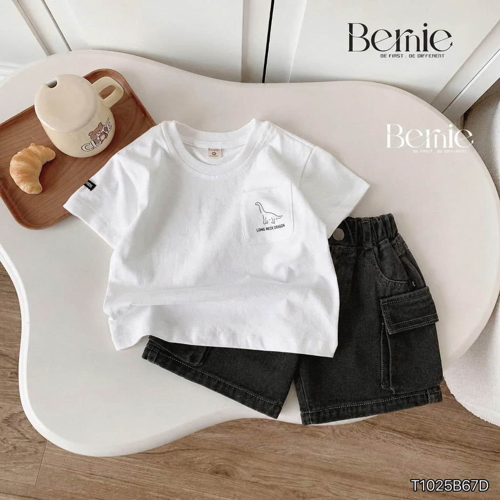 Set bộ bé trai tay ngắn áo thun Dino kèm quần short túi hộp Boss 9kg tới 28kg BERNIE KID T1025B67Đ