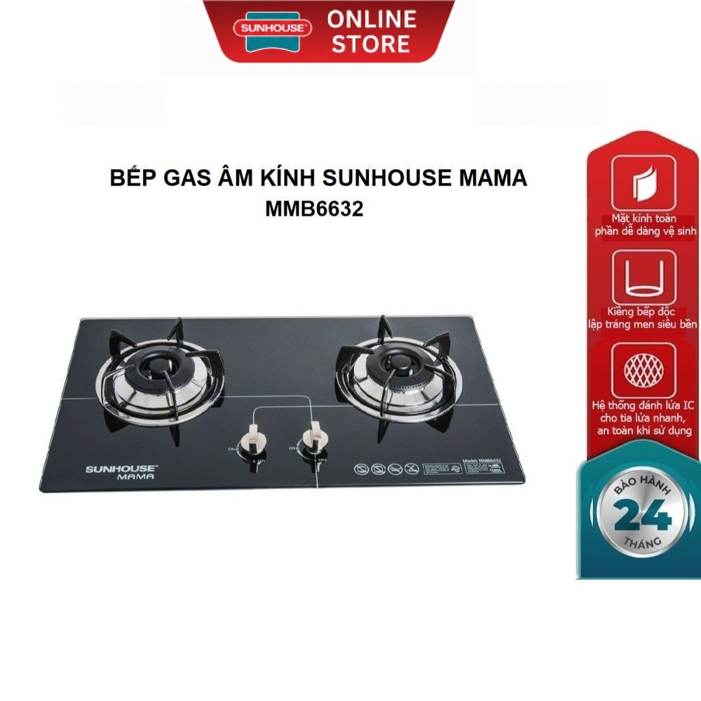 Bếp gas âm kính SUNHOUSE MAMA MMB6632 - Bảo hành tại nhà 24 tháng