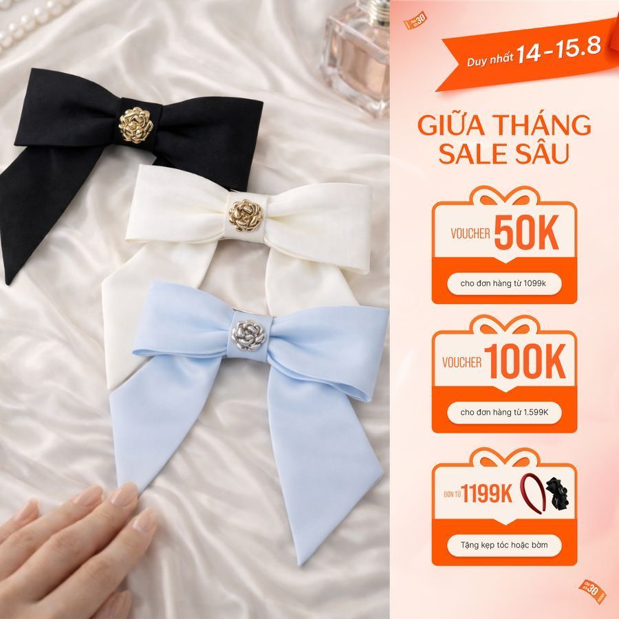 Kẹp Tóc Nơ Bấm Đính Hoa Jasmine PK2601 Thiết Kế Bởi JM Dress Design. Phụ Kiện Tóc Nữ Thanh Lịch Cho 