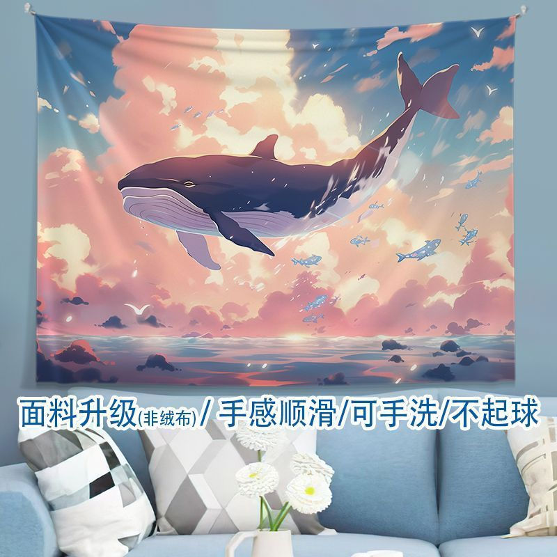 New Product#Whale Fall Backdrop ins Wall tapestry for dormitory renovation, bedroom headboard decora