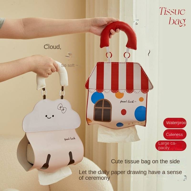 Cute Tissue Wall-Mounted Hanging Paper Bag Toilet Bathroom Storage Bedside Tissue Box Car Roll Paper