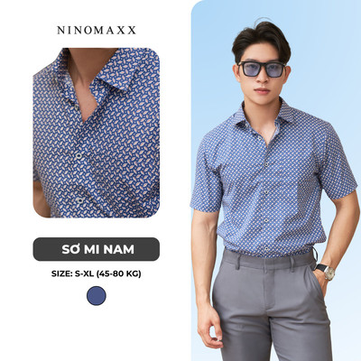 Áo Sơ Mi Nam NINOMAXX Tay Ngắn In Họa Tiết Chất Bạc Hà Mềm Mát Chống Nắng 2302011