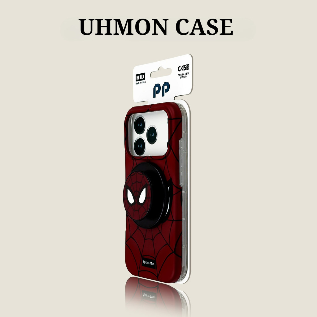 Ốp lưng cao cấp in hình mặt người nhện nền đỏ UHMON cho iPhone 17 Pro Max 17 Pro 16 Pro Max 16 Pro M