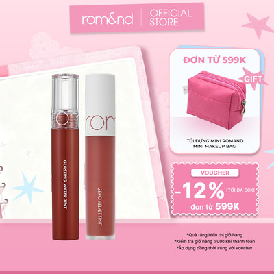 Combo Son kem lì Romand New Zero Velvet Tint 5.5g + Son tint nước Romand Glasting Water Tint 4g