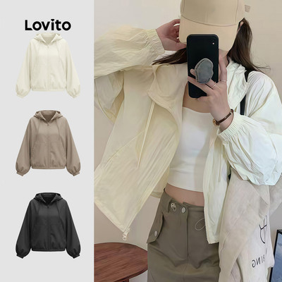 (New Arrival) Lovito  Áo khoác thường ngày chống nước Phong cách giản dị Mùa xuân/Hè Áo khoác kaki đơn giản cho nữ LNA147006