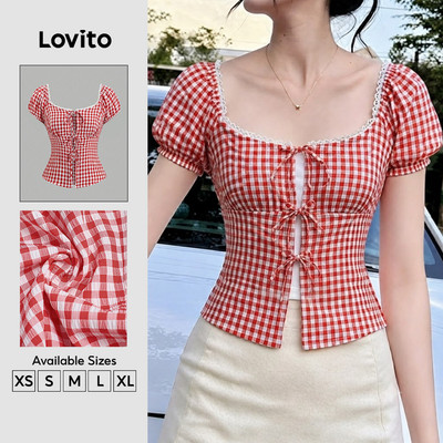 Áo kiểu nữ Lovito đỏ trắng xuân hè ren phong cách thường ngày L189ED900