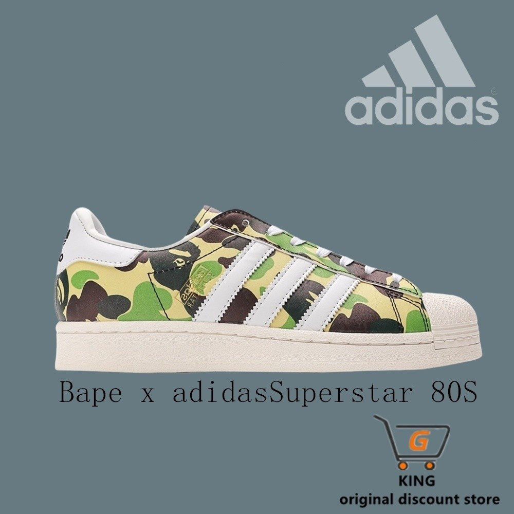 Bape x AD originals Superstar 80S cổ điển đầu vỏ xu hướng thông thường chống trượt nhẹ đế thấp giày 