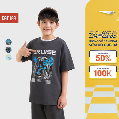 Áo phông bé trai CANIFA áo thun cộc tay cổ tròn in họa tiết loang cá tính 2TS26C005