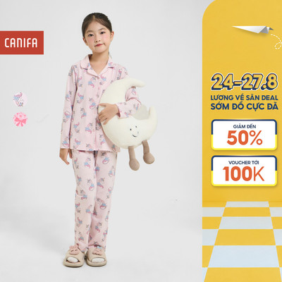 Bộ pyjama bé gái CANIFA bộ thu đông dài tay in hoạ tiết 1LS25W011