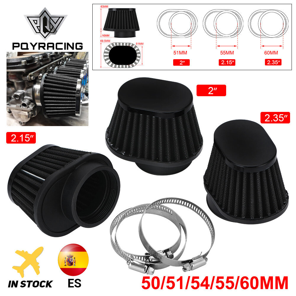 Pod Lọc Không Khí Hút Bụi 50mm 51mm 54mm 55mm 60mm Hình Bầu Dục Tròn Côn Kẹp-On Cho Ô Tô Xe Máy PQY-