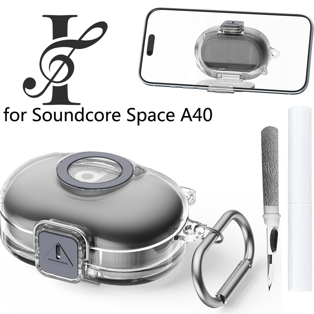 Ốp điện thoại A40 cho Soundcore Space A40 của Anker, Vỏ khóa an toàn TPU trong suốt có Carabiner và 