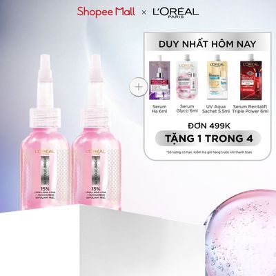 Bộ đôi dưỡng chất peel sáng da làm sạch tế bào da chết L'Oréal Paris Glycolic-Bright Anti-Dark Spot Exfoliant Peel 25ml