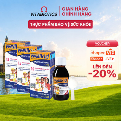 Bộ 3 TPBVSK Vitabiotics WELLKID Liquid chứa Vitamin D3, Vitamin A, Sắt, Kẽm, I-ốt, Hỗ Trợ tăng Cường Sức Đề Kháng 150ml