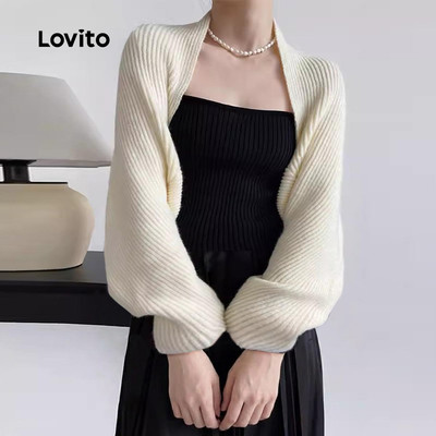 Lovito Phong cách thường ngày Áo len Cardigans giản dị cơ bản dành cho nữ LNE37018 (Kaki / Mai / Đen)