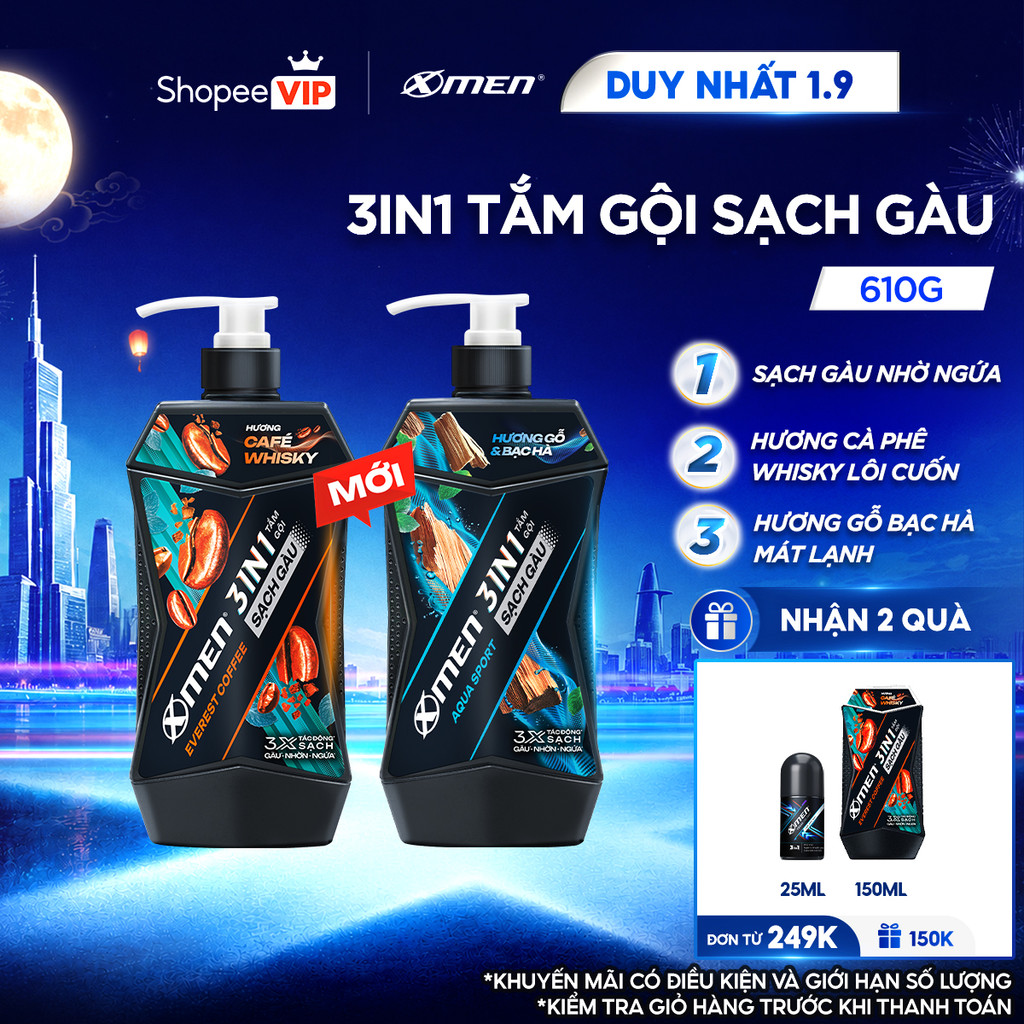 [SVIP] [MỚI] Tắm Gội Sạch Gàu 3in1 Xmen Everest Coffee & Aquaport 610g, Tác Động 3X Sạch Gàu Nhờn Ngứa,Mùi Hương Nam Tín