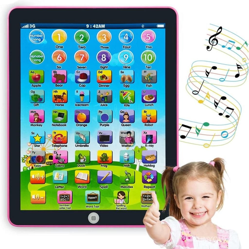 Kids Learning Pad/Tablet Interactive Toddler Toys with Words Numbers Alphabets Music English Electro