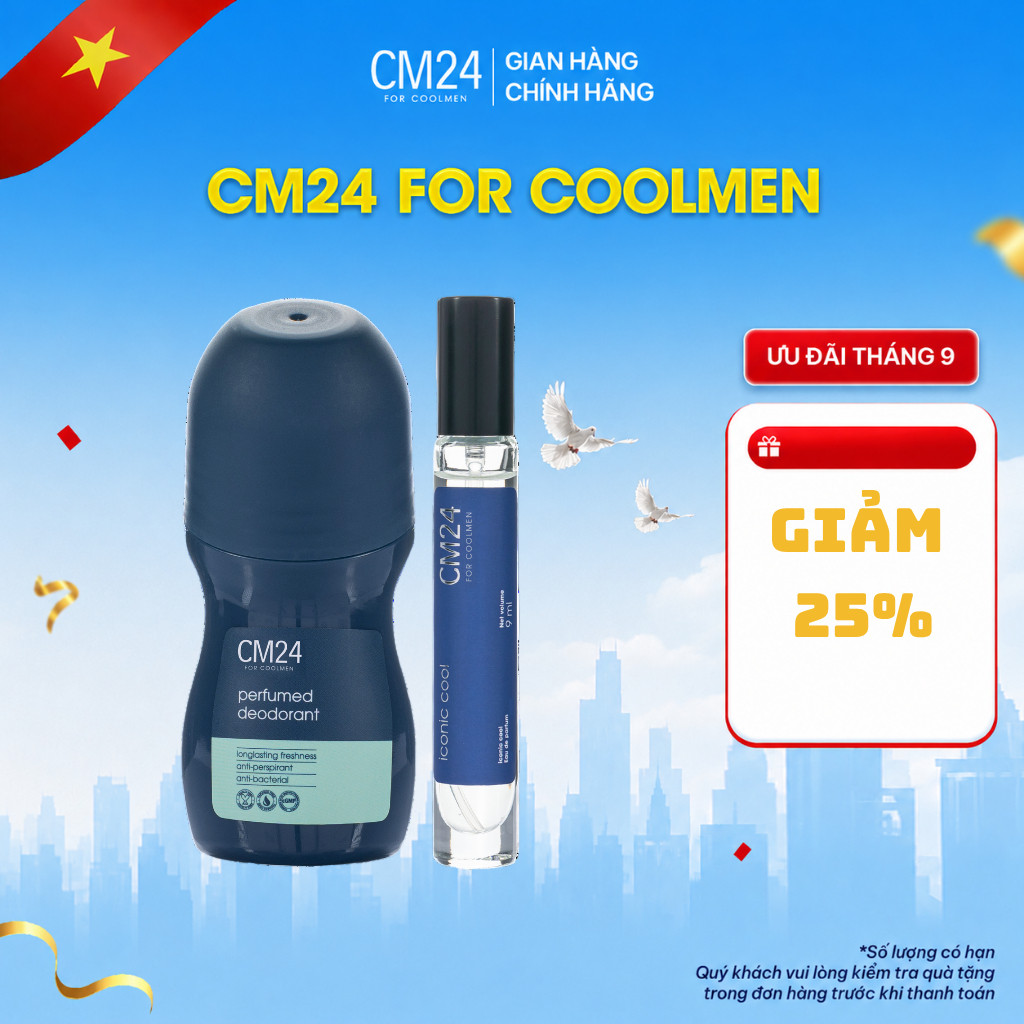 Combo Nước Hoa Iconic Cool 9ml Và Lăn Khử Mùi Khô Thoáng Thương Hiệu CM24 For Coolmen