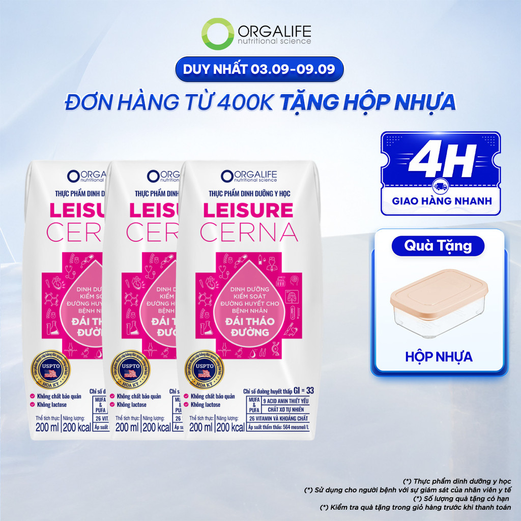 Lốc 3 Hộp LEISURE CERNA Soup Uống Dinh Dưỡng Hỗ Trợ Kiểm Soát Đường Huyết (200ml/Hộp)