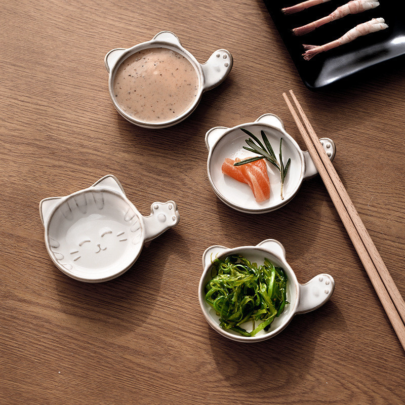 Japanese Style Soy Sauce Dish Chopstick Holder Creative Cute Cat Side Dish Seasoning Dipping Seasoni