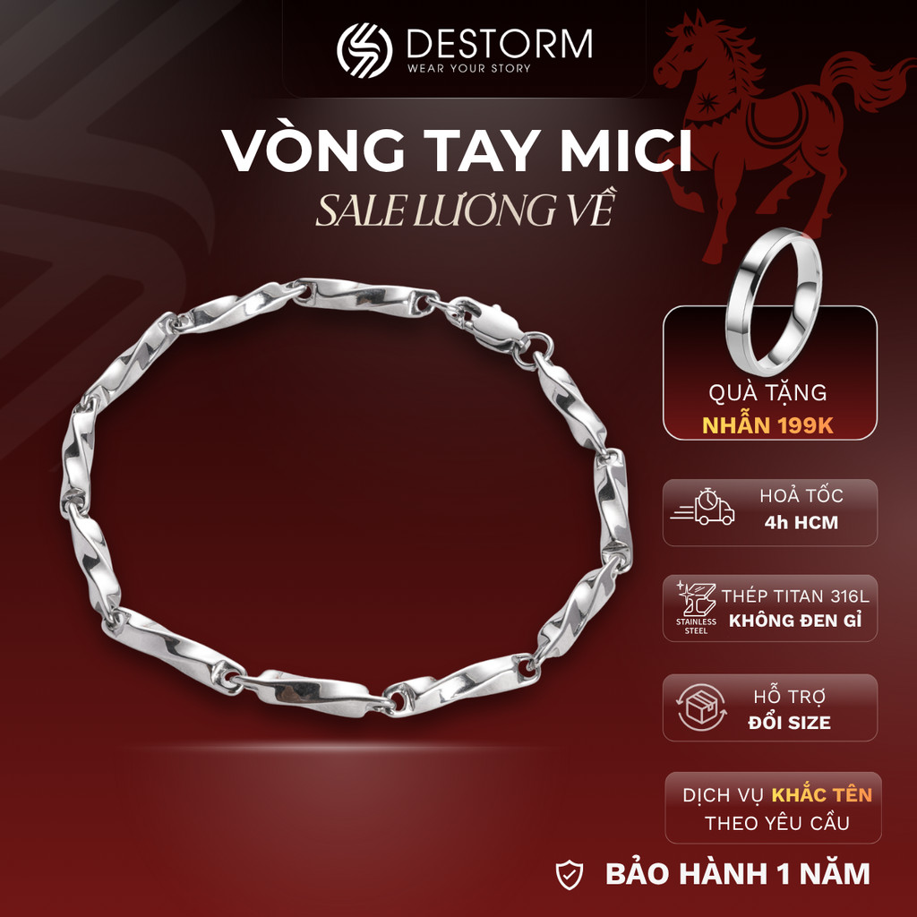 Vòng tay nam/nữ Destorm Mici, Vòng tay đôi Unisex - Phụ kiện thời trang Thép không gỉ, Có hộp quà tặng và túi đựng