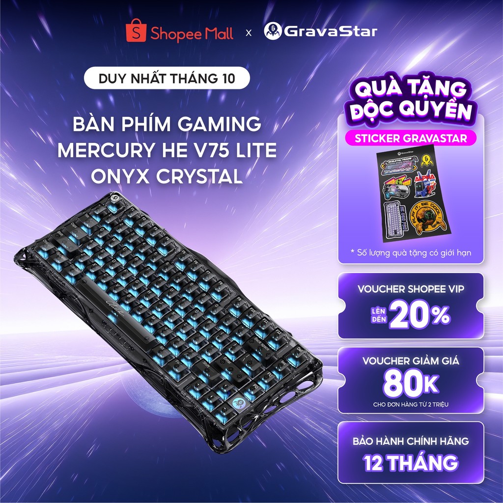 [NEW] Bàn phím cơ Gaming Gravastar Mercury V75 Lite Magnetic Switch HE Rapid Trigger- Switch từ tính, 8000Hz, Hot-Swap
